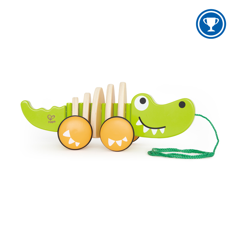 Hape Walk-A-Long Puppy Wooden Push Pull Toy  With Pull Puppy Frog For Toddlers 