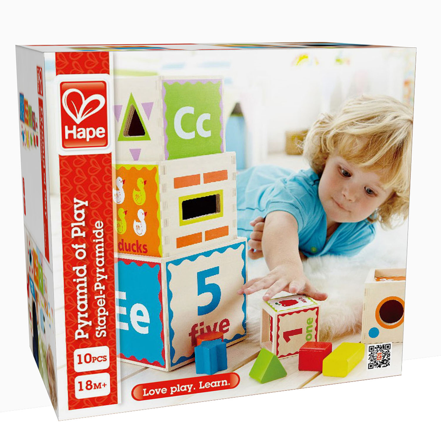Hape Pyramid of Play Wooden Toddler Wooden Nesting Blocks Set 