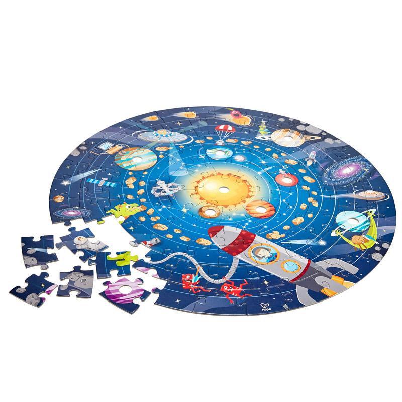 Round Solar System Puzzle Toy for Kids Solid Wood Pieces and A Glowing LED Sun Hape Solar System Puzzle 