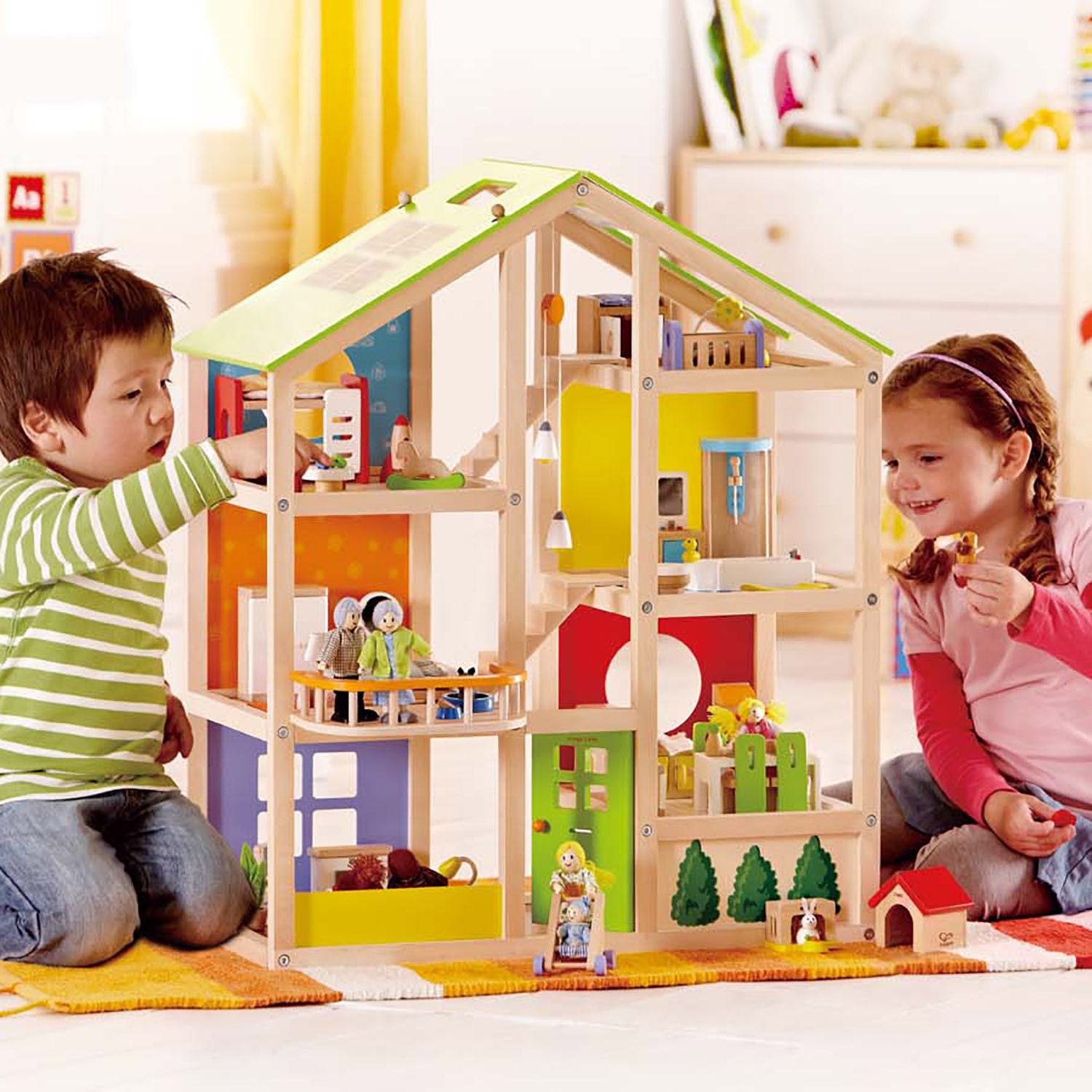 All Seasons Kids Wooden Dollhouse by HapeAward Winning 3 Story Dolls House 